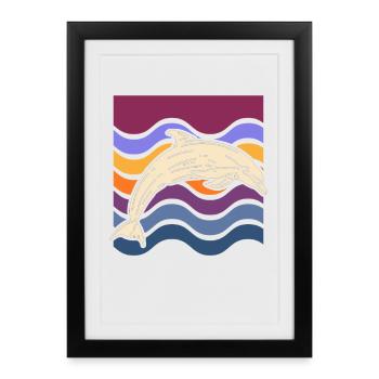 Dauphin sur des vagues colorées - Affiche encadrée (27 × 37 cm) - noir - Devant