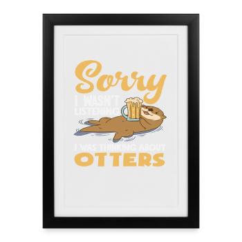 loutre de mer dessin animé pensez à la loutre - Affiche encadrée (27 × 37 cm) - noir - Devant