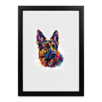Chien Berger Peinture Blobs - Affiche encadrée (27 × 37 cm) - noir - Devant