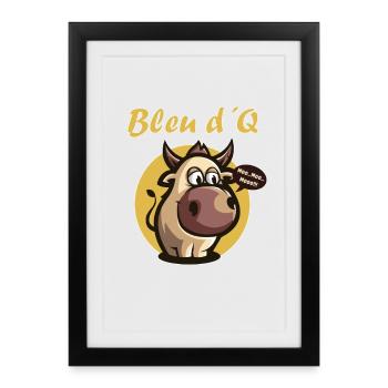 Drôle Vache Stupide Bleu d’Q Dessin animé - Affiche encadrée (27 × 37 cm) - noir - Devant