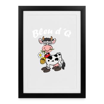 Drôle Vache Stupide Bleu d’Q Dessin animé - Affiche encadrée (27 × 37 cm) - noir - Devant