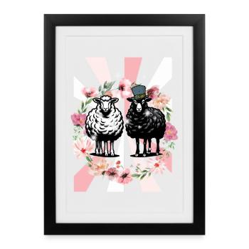 Retro Spring Sheep Easter Kids - Framed poster (27 × 37 cm) - black - Front