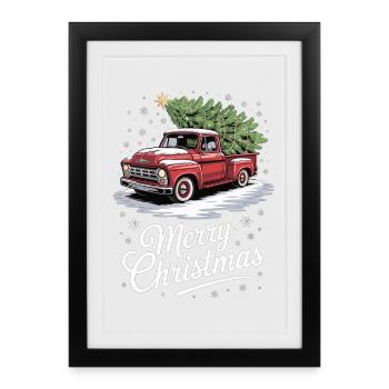 Chemise de joyeux Noël avec camion rouge et neige - Affiche encadrée (27 × 37 cm) - noir - Devant