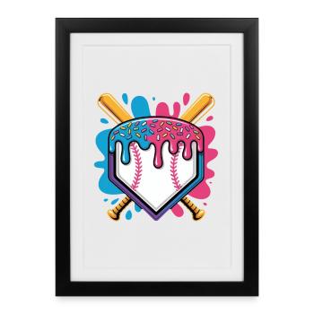 Baseball Home Plate Mit Eiscreme Streuseln - Framed poster (27 × 37 cm) - black - Front