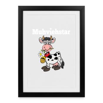 Dessin animé drôle de vache Muhviehstar - Affiche encadrée (27 × 37 cm) - noir - Devant