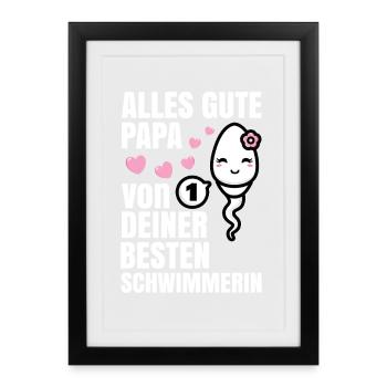 Tout le meilleur papa vous souhaite votre meilleur nageur - Affiche encadrée (27 × 37 cm) - noir - Devant