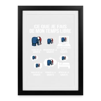 Ce que je fais de mon temps libre Boxe française - Affiche encadrée (27 × 37 cm) - noir - Devant