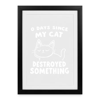 0 jours depuis que mon chat a détruit quelque chose d’amusant - Affiche encadrée (27 × 37 cm) - noir - Devant
