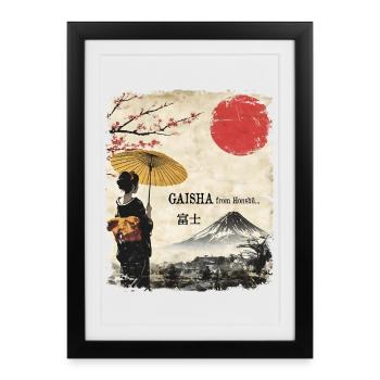 Gaisha with umbrella - Fuji japan vintage - Framed poster (27 × 37 cm) - black - Front