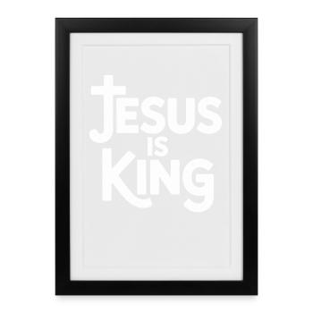 Jésus est roi Croix chrétienne Foi - Affiche encadrée (27 × 37 cm) - noir - Devant