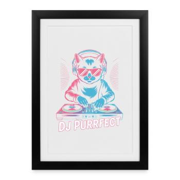 DJ Purrfect cat with headphones on turntable - Framed poster (27 × 37 cm) - black - Front