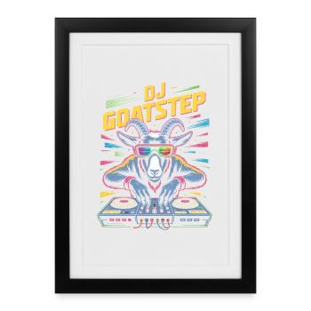 DJ Goatstep Chèvre Rave EDM Dubstep Vibes - Affiche encadrée (27 × 37 cm) - noir - Devant