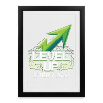 Chemise de jeu avec flèche pixel – Motivation quotidienne - Affiche encadrée (27 × 37 cm) - noir - Devant