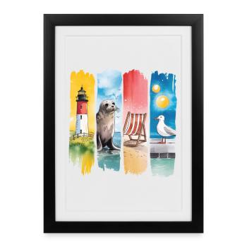 Maritime Lighthouse Seal Seagull Coast - Framed poster (27 × 37 cm) - black - Front