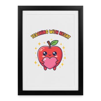 Amour Enseignement Cœur Citation Enseignant - Affiche encadrée (27 × 37 cm) - noir - Devant