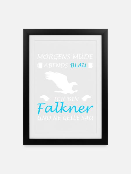 Falknerei Falkner Falknerin Beizjagd Greifvogel - Gerahmtes Poster (27 × 37 cm) - Schwarz