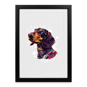 Tête de chien colorée éclaboussures Art - Affiche encadrée (27 × 37 cm) - noir - Devant