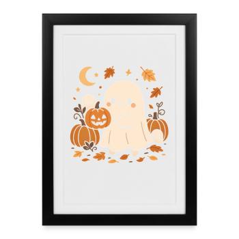 Halloween Ghost with Pumpkins - Framed poster (27 × 37 cm) - black - Front