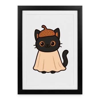 Kitten with acorn hat - Framed poster (27 × 37 cm) - black - Front