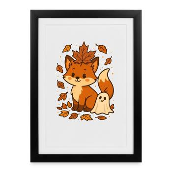Autumnal fox with leaves - Framed poster (27 × 37 cm) - black - Front