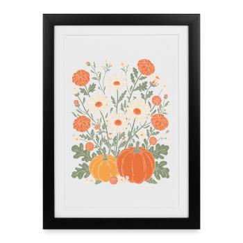 Fleurs automnales et citrouilles Illustration - Affiche encadrée (27 × 37 cm) - noir - Devant