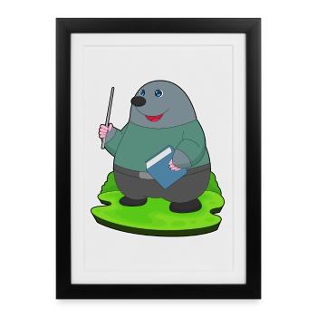 Mole Teacher Book School - Framed poster (27 × 37 cm) - black - Front
