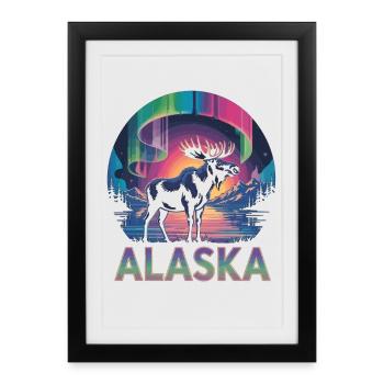 T-shirt de l’Alaska – Orignal et aurores boréales - Affiche encadrée (27 × 37 cm) - noir - Devant