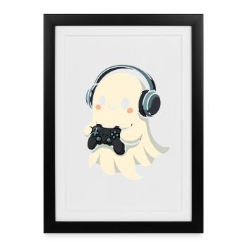Ghost avec manette de jeu au casque - Affiche encadrée (27 × 37 cm) - noir - Devant