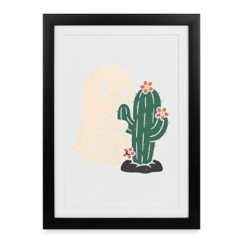 Fantôme étreignant les fleurs de cactus - Affiche encadrée (27 × 37 cm) - noir - Devant