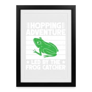 Frog Catcher Hopping Adventure Frog - Affiche encadrée (27 × 37 cm) - noir - Devant
