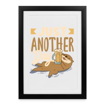 Loutre de mer dessin animé jeu de mots drôle loutre - Affiche encadrée (27 × 37 cm) - noir - Devant
