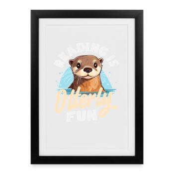 Sea Otter Cartoon Reading - Framed poster (27 × 37 cm) - black - Front