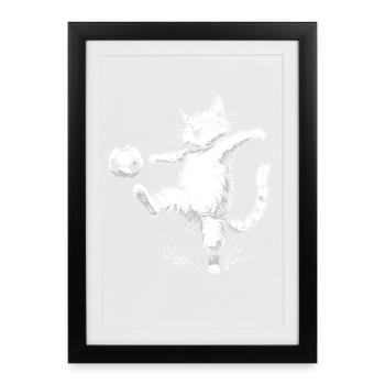 football, footballeur, joueur de football, chat - Affiche encadrée (27 × 37 cm) - noir - Devant