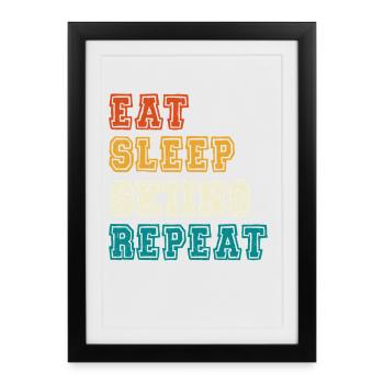 Manger Dormir Répéter le ski - Affiche encadrée (27 × 37 cm) - noir - Devant