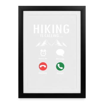 Hiking Is Calling Funny Trail Humor Outdoor Life - Gerahmtes Poster (27 × 37 cm) - Schwarz - Vorne