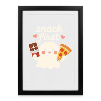 Snack First Funny Halloween Saying Cute Ghost - Framed poster (27 × 37 cm) - black - Front