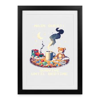 Main Quest: Survival to Bedtime | Parents - Framed poster (27 × 37 cm) - black - Front