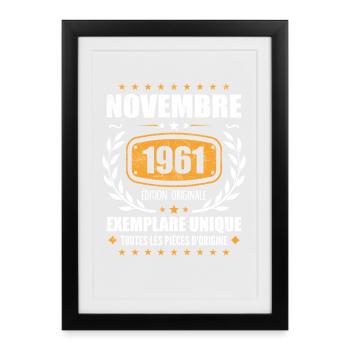 Novembre 1961 Édition Originale Vintage Novembre - Affiche encadrée (27 × 37 cm) - noir - Devant