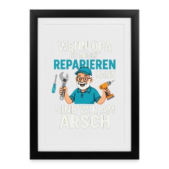 Lustiger Handwerker-Spruch mit Opa Reparaturheld - Gerahmtes Poster (27 × 37 cm) - Schwarz - Vorne