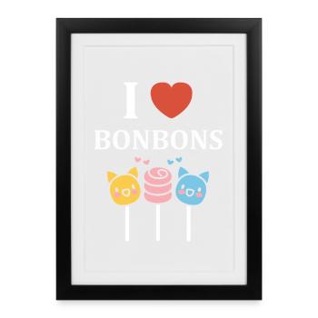 Ich liebe Candy Cats Lutscher - Gerahmtes Poster (27 × 37 cm) - Schwarz - Vorne