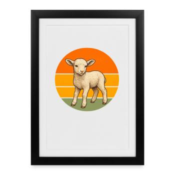 Agneau dans le cercle rétro du coucher de soleil - Affiche encadrée (27 × 37 cm) - noir - Devant