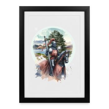 Médiéval Chevalier Guerrier Roi Cheval Enfants - Affiche encadrée (27 × 37 cm) - noir - Devant