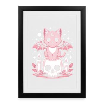 Chat Goth Pastel Kawaii - Affiche encadrée (27 × 37 cm) - noir - Devant
