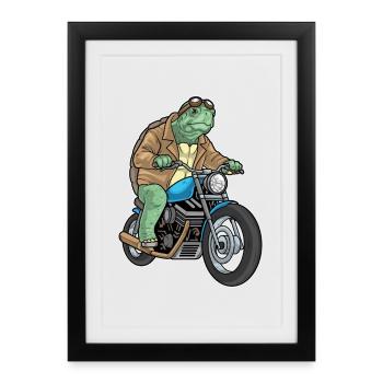 Moto tortue - Affiche encadrée (27 × 37 cm) - noir - Devant