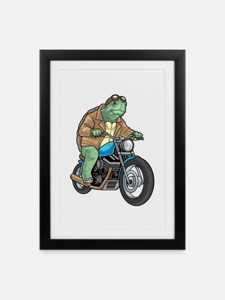 Moto tortue - Affiche encadrée (27 × 37 cm) - noir