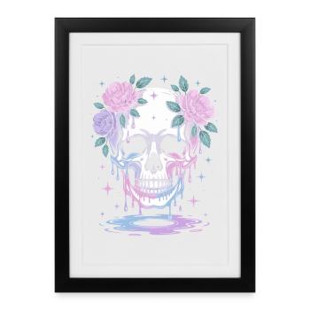 Kawaii Pastel Goth Crâne Fleurs - Affiche encadrée (27 × 37 cm) - noir - Devant
