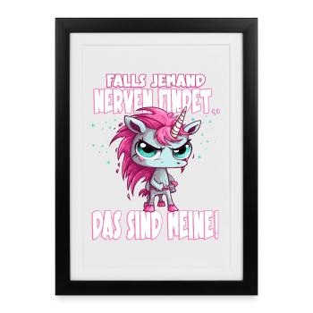 Angry Unicorn Pink Saying - Framed poster (27 × 37 cm) - black - Front