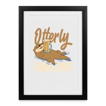 Sea Otter Cartoon Otterly Amazing - Framed poster (27 × 37 cm) - black - Front