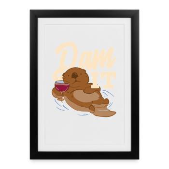 Sea Otter Cartoon Dam It - Framed poster (27 × 37 cm) - black - Front