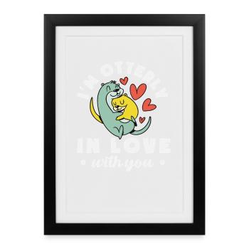 Loutre de mer dessin animé amoureux - Affiche encadrée (27 × 37 cm) - noir - Devant